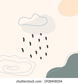 Cloud rain sun modern trendy vector illustration. Autumn abstract minimalist shapes. Contemporary template background design. Pastel colors.