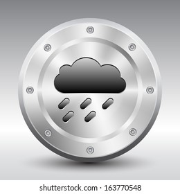 Cloud and Rain symbol icon on silver button, Vector illustration image.