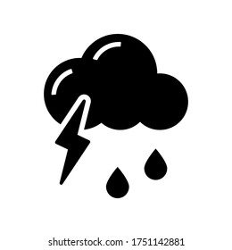 Cloud with rain and thunder icon vector on  flat style