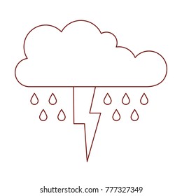 cloud with rain and thunderbolt in dark red contour
