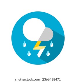 Cloud rain thunderstorm rainy season climate meteorology weather forecast on blue circle icon flat vector design