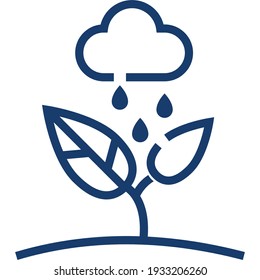 Nube con símbolo de lluvia y árbol, Icono de estilo de línea de crecimiento vegetal, ilustración vectorial para diseño gráfico