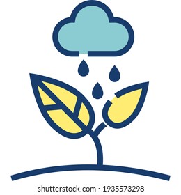 Nube con símbolo de lluvia y árbol, Línea de crecimiento vegetal e icono de estilo relleno, ilustración vectorial para diseño gráfico