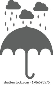 Icono gris de nube, lluvia y paraguas