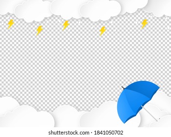 Cloud Rain With Umbrella, Thunderbolt  Isolate On Png Or Transparent, Clear Sky With Cloud, Rain Season, Cloudy Day,weather Forecast Concept, Rain Promotion For Advertising, Vector Illustration  