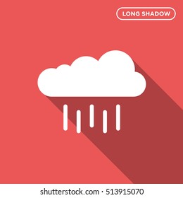 Cloud with rain vector icon on red background with long shadow