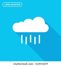 Cloud with rain vector icon on light blue background with long shadow