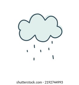 Nube con ilustración de vector de lluvia estilo de dibujos animados escandinavos para pegatinas, impresiones, afiches, tarjetas