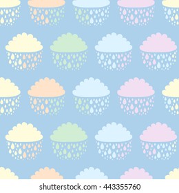 Cloud and rain vector seamless pattern. Cute cartoon background.