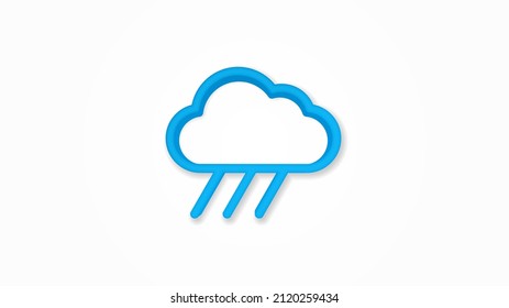 cloud, rain weather 3d line flat color icon. Realistic vector illustration. Pictogram isolated. Top view. Colorful transparent shadow design.