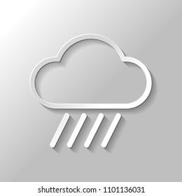 Cloud and rain. Weather simple icon. Linear style. Paper style with shadow on gray background