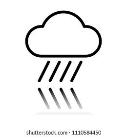 Cloud and rain. Weather simple icon. Linear style. Black icon with mirror reflection on white background