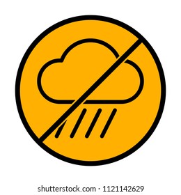 Cloud and rain. Weather simple icon. Linear style. not allowed, black object in warning sign with orange background color