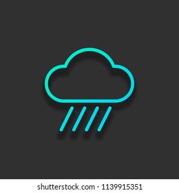 Cloud and rain. Weather simple icon. Linear style. Colorful logo concept with soft shadow on dark background. Icon color of azure ocean