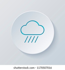 Cloud and rain. Weather simple icon. Linear style. Cut circle with gray and blue layers. Paper style