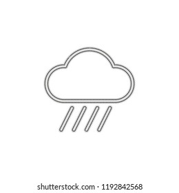 Cloud and rain. Weather simple icon. Linear style. Dotted outline silhouette with shadow on white background