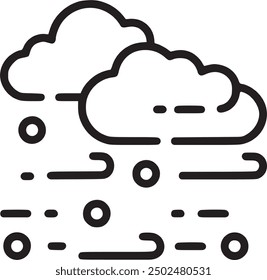Cloud with rain and wind, representing weather or environmental conditions. Cloud with rain and wind icon representing weather conditions, storms, and environmental changes. EPS