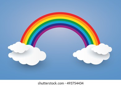  Cloud and Rainbow in blue sky  Paper art Style the concept is season day,vector design element illustration
