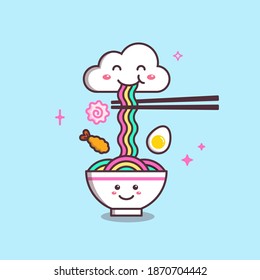 Cloud And Rainbow Bowl Ramen Doodle Drawing Illustration