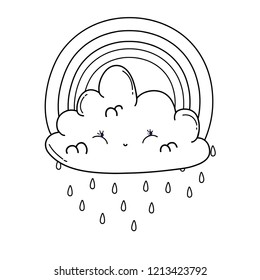 cloud and rainbow cartoon in black and white