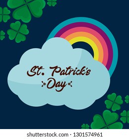 cloud with rainbow and clovers of st patrick day