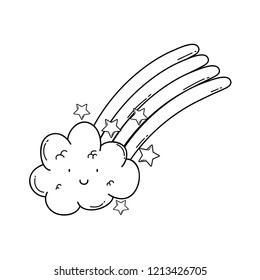 Cloud and rainbow cute cartoon in black and white