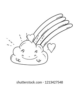 Cloud and rainbow cute cartoon in black and white