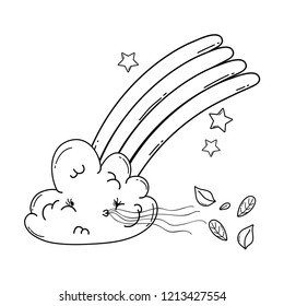 Cloud and rainbow cute cartoon in black and white