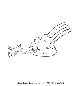 Cloud and rainbow cute cartoon in black and white