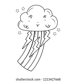 Cloud and rainbow cute cartoon in black and white