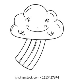 Cloud and rainbow cute cartoon in black and white