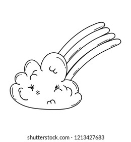Cloud and rainbow cute cartoon in black and white