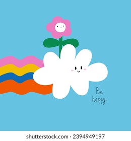 Cloud, rainbow and flower. Cute childish print. Vector hand drawn illustration.