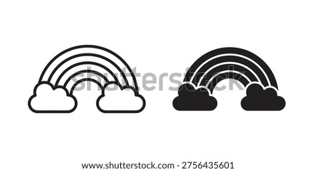 Cloud rainbow icon set in flat and line style vectors