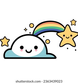 cloud and rainbow kawaii style isolated