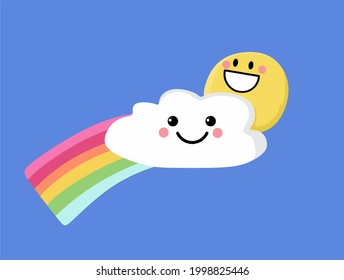cloud with rainbow near happy sun