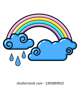 Cloud, rainbow, rain icon. Line art. White background. Social media icon. Business concept. Sign, symbol, web element. Tattoo template. Website pictogram.
