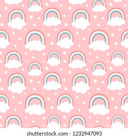 Cloud Rainbow and Star Cute Seamless Pattern, Cartoon Vector Illustration, Nursery Background for Kid Cloud Rainbow and Star Cute Seamless Pattern, Cartoon Vector Illustration, Nursery Background for Kid