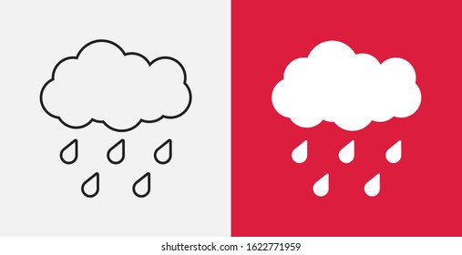 Cloud with raindrops icon. Hard rain icon. Outline and  Filled vector icons set.