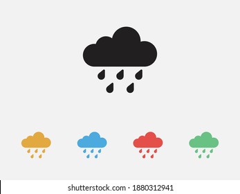 Cloud with raindrops icon. Hard rain icon. Filled vector icon. Set of colorful flat design icons