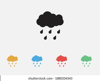 Cloud with raindrops icon. Hard rain icon. Filled vector icon. Set of colorful flat design icons