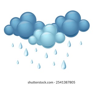 Nube con gotas de lluvia, indicando lluvia ligera o fuerte. Adecuado para imágenes relacionadas con el Clima o basadas en el sentimiento. Ilustración vectorial aislada sobre fondo blanco.