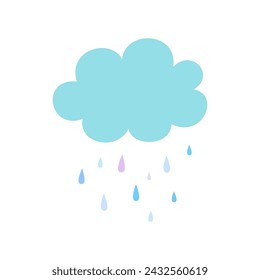 Nube y gotas de lluvia aisladas sobre fondo blanco.