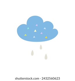 Cloud and raindrops isolated on white background.
