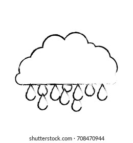 cloud with raindrops in monochrome blurred silhouette vector illustration