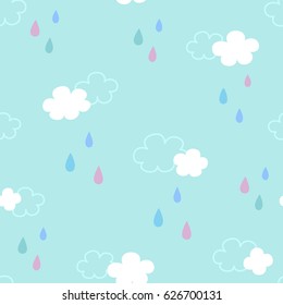 Cloud and raindrops pattern with blue background
