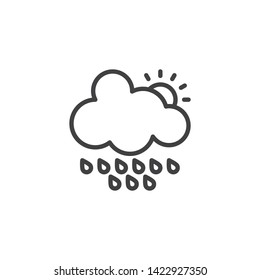 Cloud with raindrops and sun line icon. linear style sign for mobile concept and web design. Rainy cloudy day outline vector icon. Forecast weather symbol, logo illustration. Vector graphics