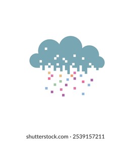 Cloud raining colorful pixels vector graphic
