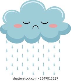 Cloud with raining emotion vector on white background. cute emotion weather. raining  in the sky. Cartoon Vector illustration