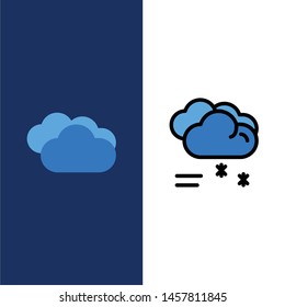 Cloud Raining, Forecast, Raining, Rainy Weather  Icons. Flat and Line Filled Icon Set Vector Blue Background